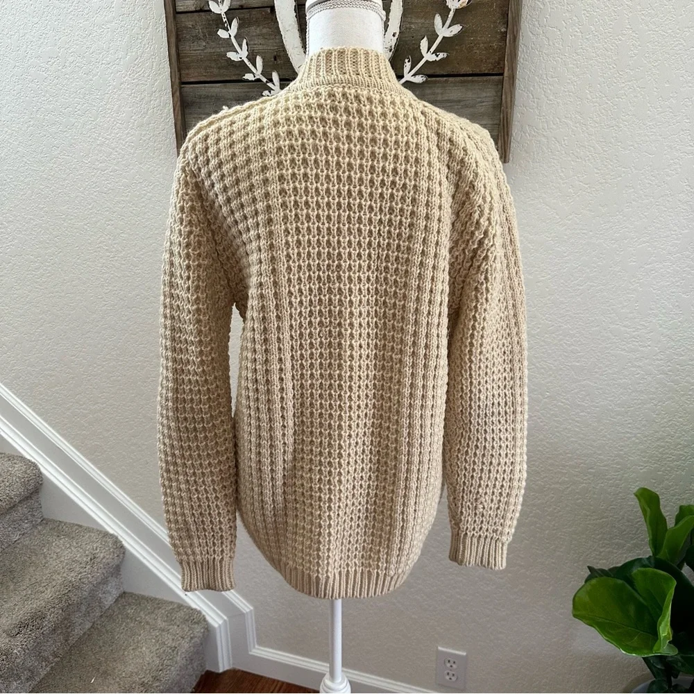 VTG‎ Gaelterra wool heavy knit fisherman cardigan sweater cream size EU 40 - Picture 2 of 12